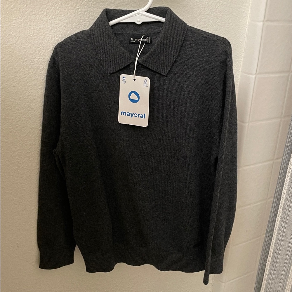 Mayoral Boys Charcoal Grey Knit Polo Pencil Light Sweater/Shirt Size 6 BNWT